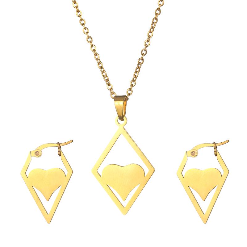 Earrings & Necklace Gold Color Stainless Steel Rhombus Heart Pendants Necklaces Jewelry Set For Women Girls AccessoriesEarrings, As pic
Earrings & Necklace Gold Color Stainless Steel Rhombus Heart Pendants Necklaces Jewelry Set For Women Girls AccessoriesEarrings, As pic