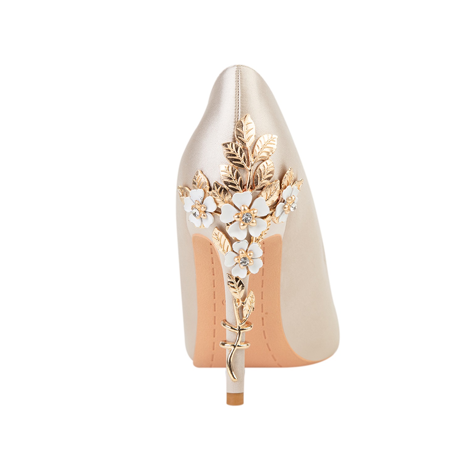 Sexy Designer Rose Gold Wedding Shoes for Women Fashion Metal Flowers Pointed Rhinestones Crystal Thin high Pumps Heels For Bride