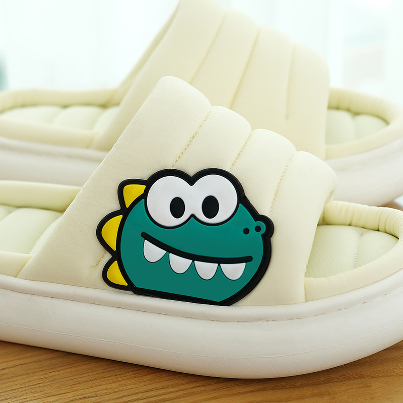 All Senson Soft Thick Platform Down Linen Slippers Lovely Dinosaur Bedroom Cotton Home Shoes Indoor Couples Men Women Slides