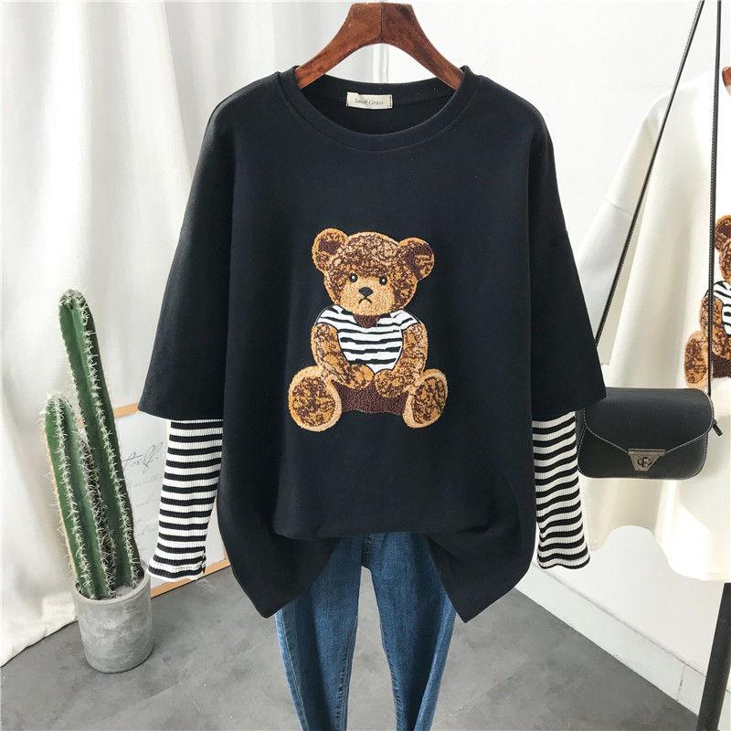 Women's T-Shirt Women 2022 Spring Autumn Long Sleeved Embroidered Little Bear Cartoon T Shirt Fake Two-Piece Korean Loose Top, Gray
Women's T-Shirt Women 2022 Spring Autumn Long Sleeved Embroidered Little Bear Cartoon T Shirt Fake Two-Piece Korean Loose Top, Gray