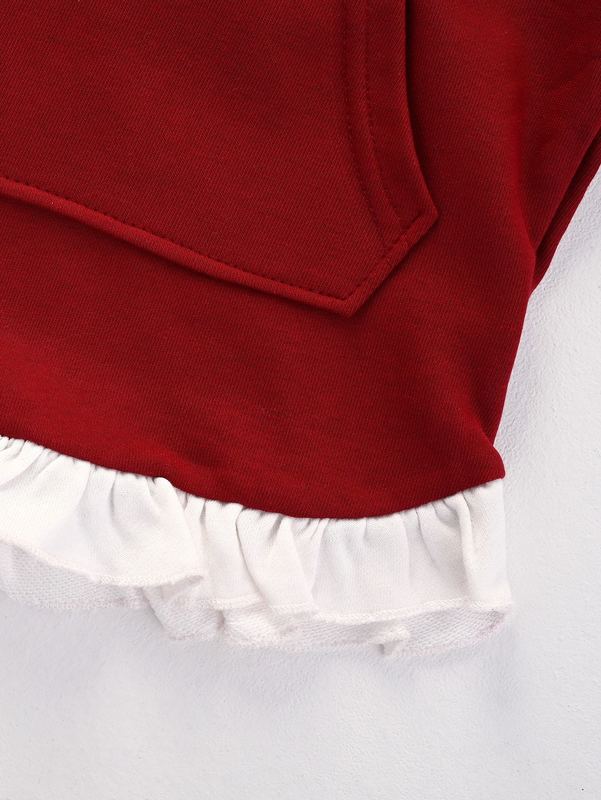 Baby Contrast Panel Kangaroo Pocket Ruffle Hem Hoodie Dress SHE