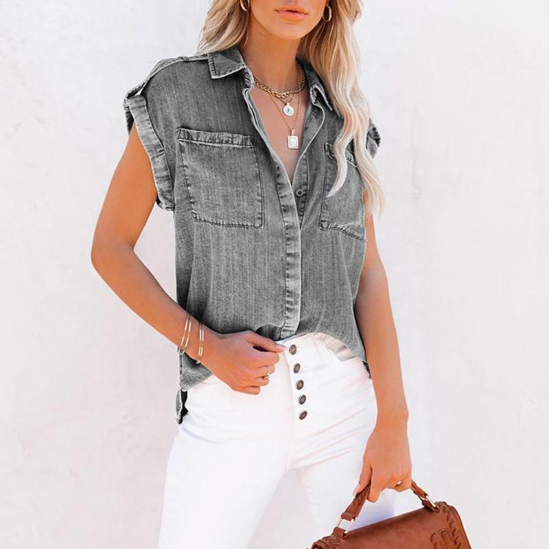 Women' Blouses & Shirts Women Shirt Lapel Collar Breathable Lightweight Straight Pocket Sleeveless Denim For Daily LifeWomen, Blue
Women' Blouses & Shirts Women Shirt Lapel Collar Breathable Lightweight Straight Pocket Sleeveless Denim For Daily LifeWomen, Blue