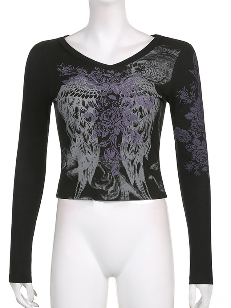 Tawnie Printed Y2K Graphic Women T Shirts Long Sleeve Tee Shirt Fairy Grunge Fashion Crop Tops Autumn Vintage Clothes 220328