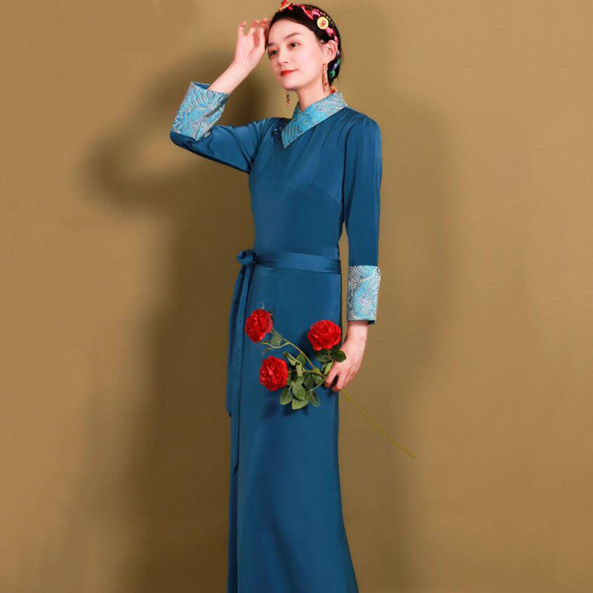 Modern Women ethnic clothing national style cheongsam long Sleeve Qipao Traditional oriental gown Asia elegant dress tibetan costume