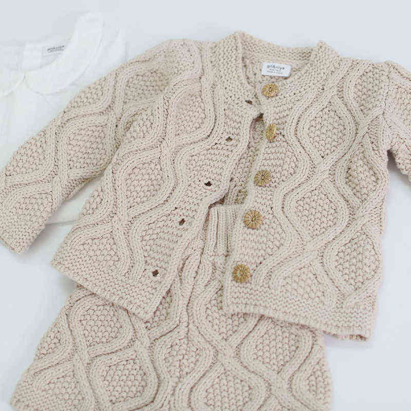 Toddler Baby Boys Girls Clothing Sets Fall Winter Cardigan Sweater+Shorts Infant Baby Girls Boys Knit Suit Korean Style AA220316