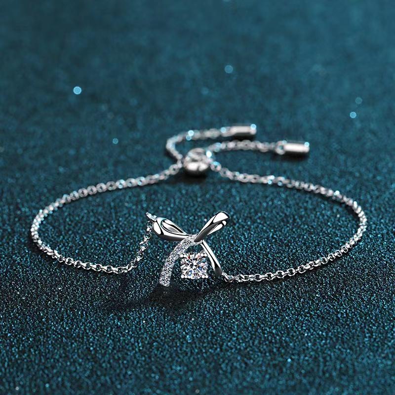 Other Bracelets Trendy 0.3ct D Color Moissanite Bowknot Women Jewelry 100% 925 Sterling Silver Pt950 Gold Bracelet With Gra BirthdayOther
