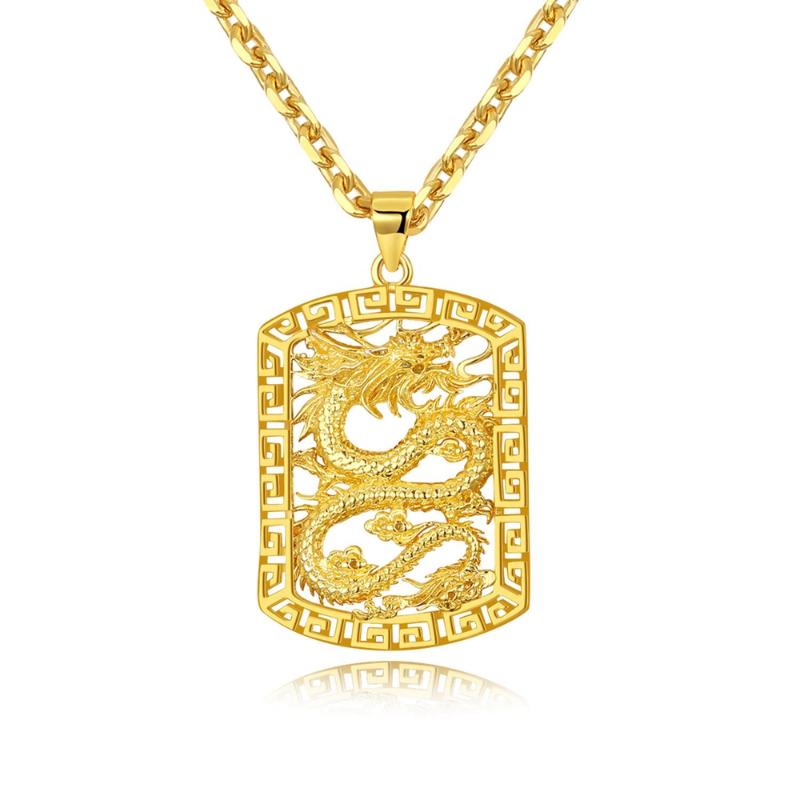 Pendant Necklaces Hollow Dragon Women Men Chain 18k Yellow Gold Filled Fashion Classic Jewelry GiftPendant