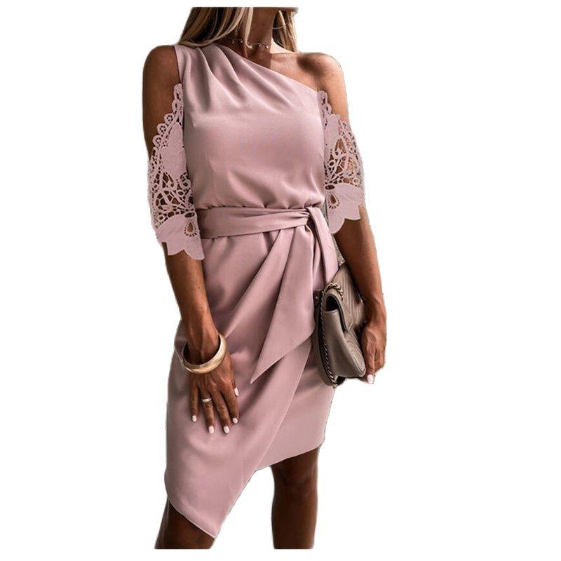 Party Dresses Solid Elegant Dress Women Single Shoulder Hollow Out Half Sleeve Office Ladies Summer With Belt Fashion, Black
Party Dresses Solid Elegant Dress Women Single Shoulder Hollow Out Half Sleeve Office Ladies Summer With Belt Fashion, Black