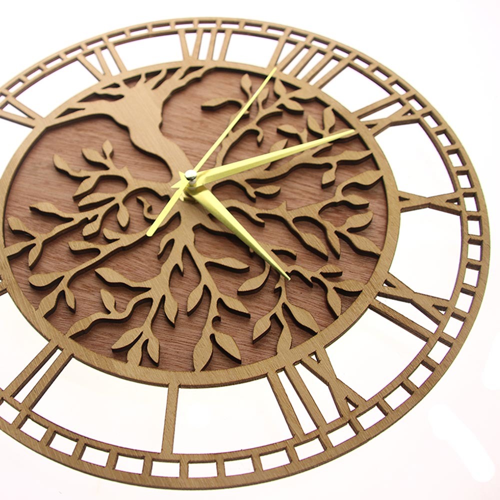 Elegant Tree of Life Wooden Wall Timepiece - Farmhouse Theme, Quiet Mechanism, Perfect Housewarming Present