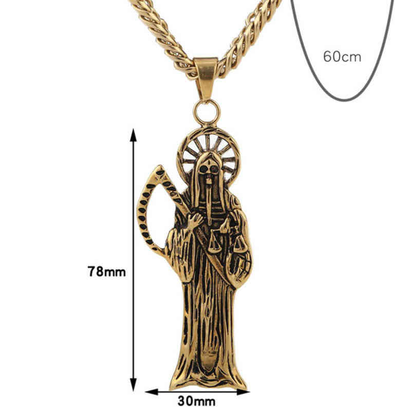 316L Stainless Steel Holy Saint Death Santa Muerte Pendant With 9MM Chain Men039s Necklace Gold Tone DIY Jewelry Making Gifts20