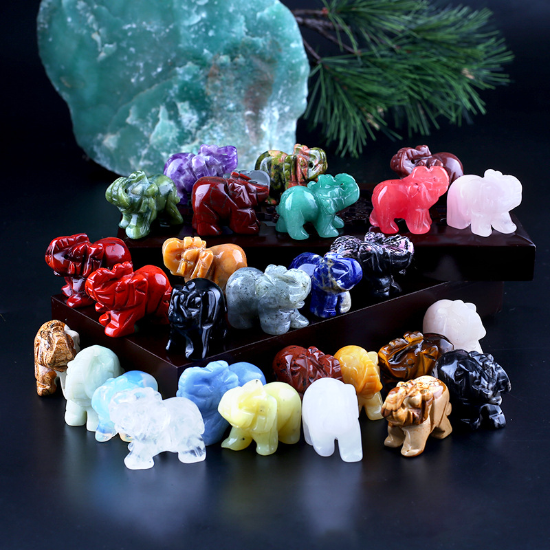 Natural Crystal Stone Ornaments 1.5inch Elephant Carved Chakra Reiki Healing Quartz Mineral Tumbled Gemstones Hand Home Decor