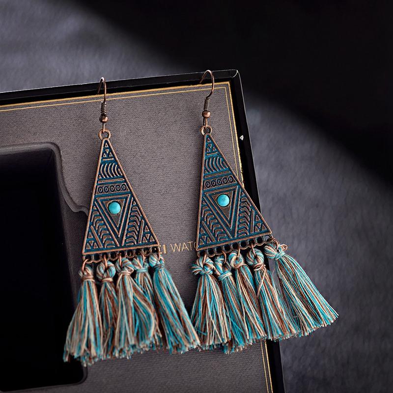 Dangle & Chandelier Bohemian Green Long Tassel Earrings For Women Geometric Metal Fringed Earring Charm Jewelry Statement Female BrincosDang