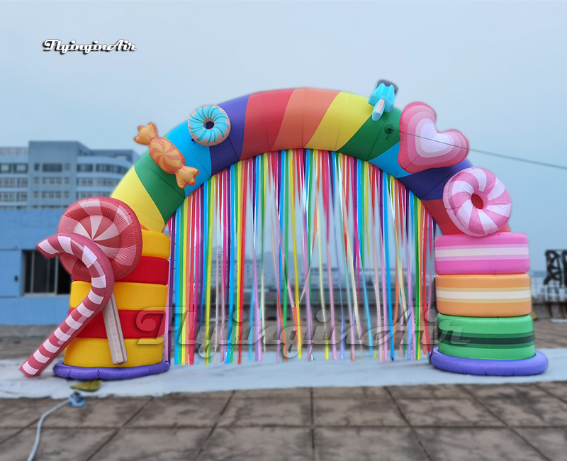 Advertising Inflatable Rainbow Arch 7m Airblown Colorful Candy Archway With Sweets For Outdoor Park Event