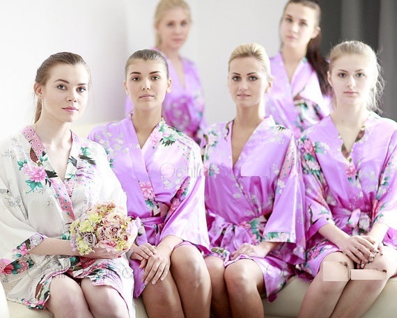 Elegant wedding Floral kiminos Bride Bridesmaid birthday satin silk pajamas robes flower girl Dressing Gowns party favors 220621