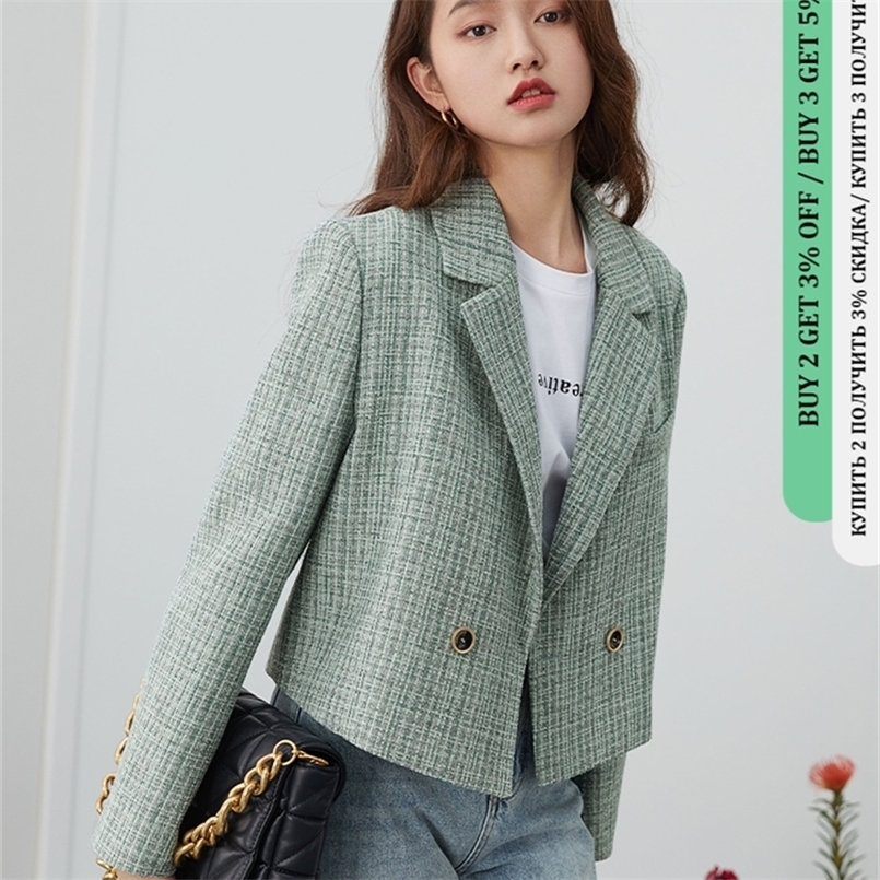FSLE Green Tweed Plaid Short Blazer Women Elegant Office Oversized Blazer Jacket Female Casual Streetwear Spring Coat 220402
FSLE Green Tweed Plaid Short Blazer Women Elegant Office Oversized Blazer Jacket Female Casual Streetwear Spring Coat 220402