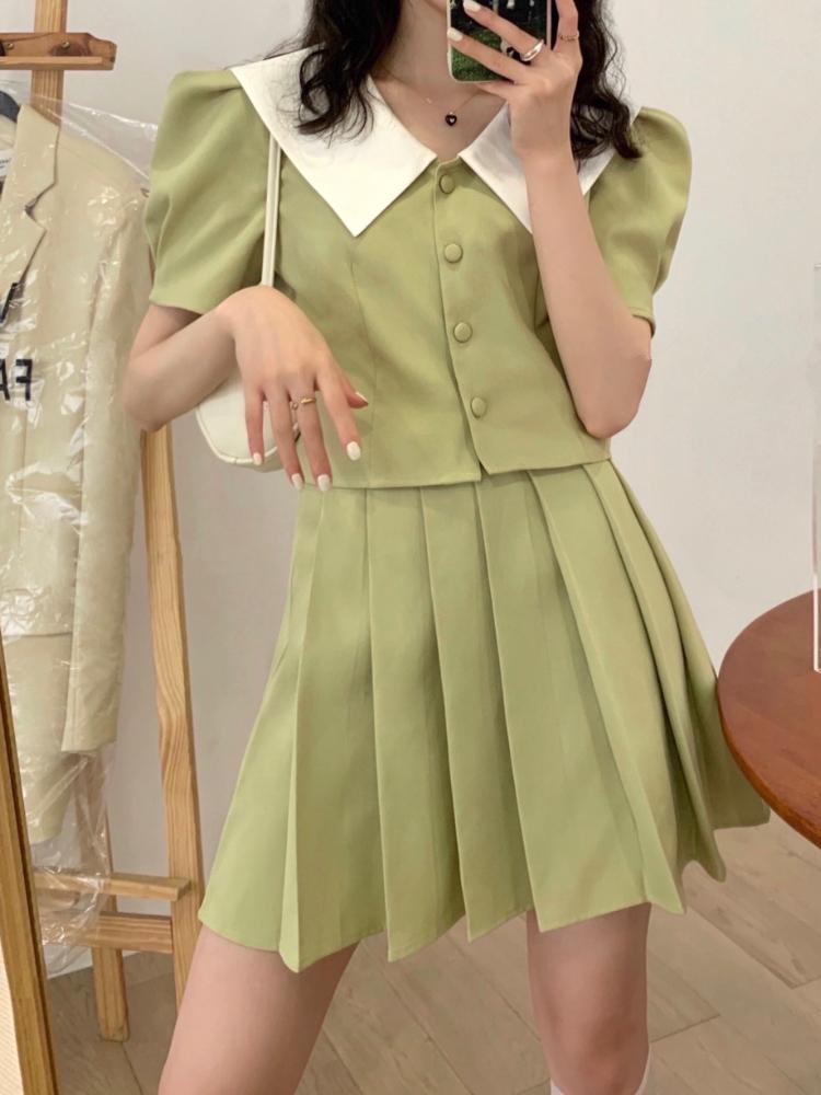 Two Piece Dress Summer Fashion Elegant Women Skirts Suit Short Sleeve Blazer Jackets Pleated Saya Pieces Set Femme Korean Vintage ClothingsT, Black
Two Piece Dress Summer Fashion Elegant Women Skirts Suit Short Sleeve Blazer Jackets Pleated Saya Pieces Set Femme Korean Vintage ClothingsT, Black