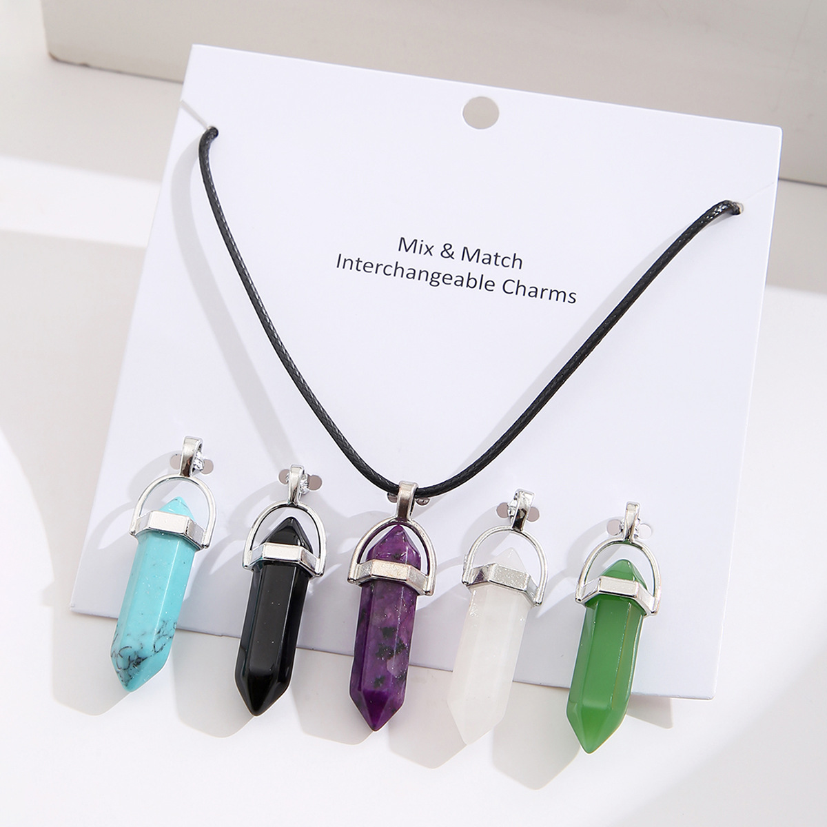 Interchangeable Reiki Healing Jewelry Natural Stone Pendant Hexagonal Bullet Rose Quartz Crystal Pendulum Chakra Necklace set card
Interchangeable Reiki Healing Jewelry Natural Stone Pendant Hexagonal Bullet Rose Quartz Crystal Pendulum Chakra Necklace set card
