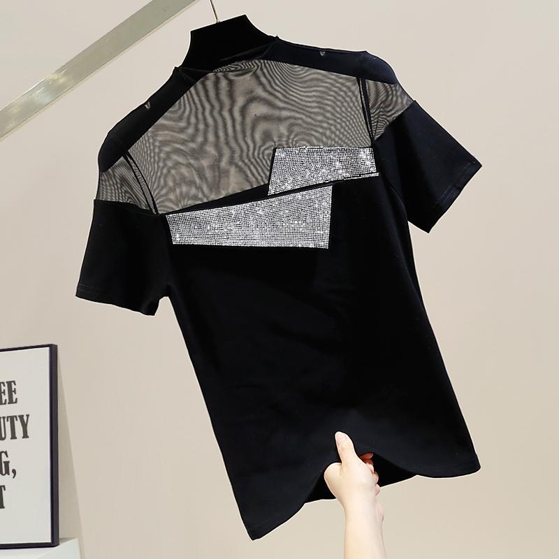 Women' T-Shirt Drilling White Tshirt Fashion Mesh Stand Collar Pullover Tee Short Sleeve For Women Slim Fit T-shirts Girls Lady TopWomen
Women' T-Shirt Drilling White Tshirt Fashion Mesh Stand Collar Pullover Tee Short Sleeve For Women Slim Fit T-shirts Girls Lady TopWomen