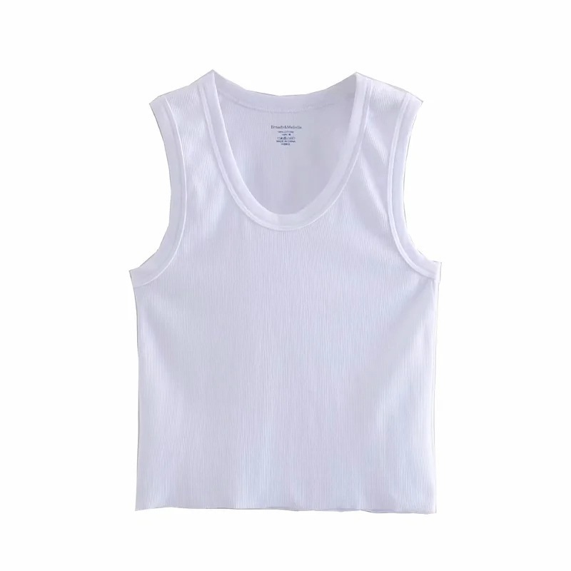 Vintage tank tops women summer sleeveless crop u neck knit casual white cropped blue basic ribbed 220325