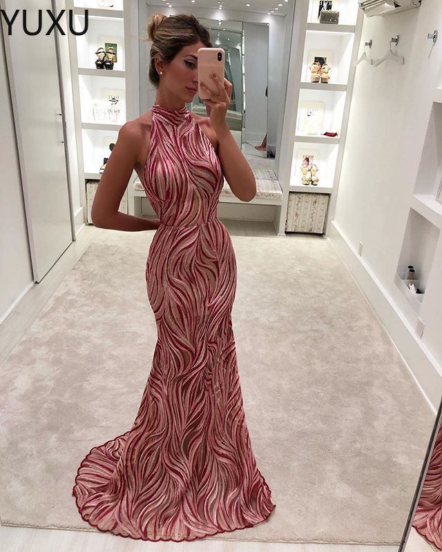 2023 Elegant Prom Dresses Beading Split Appliqued High Neck Mermaid Sequins Evening Dresses 2019 Real Image Cheap Long Formal Gowns
