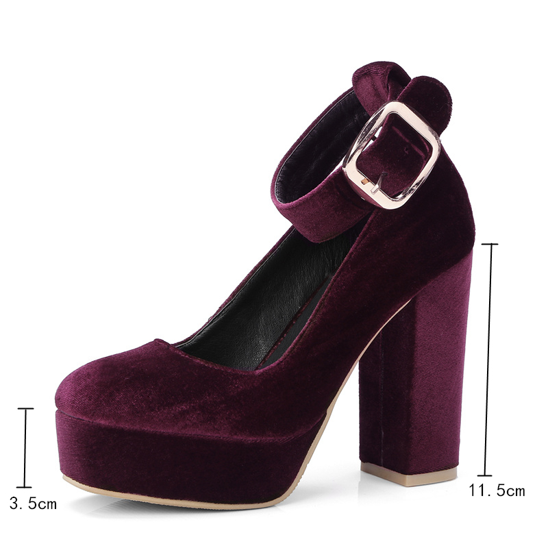 Fashion Velvet Female High Heels Shoes Sexy Designer Black Blue Womens Round Toe Platform Pumps Women Mary Jane 220328