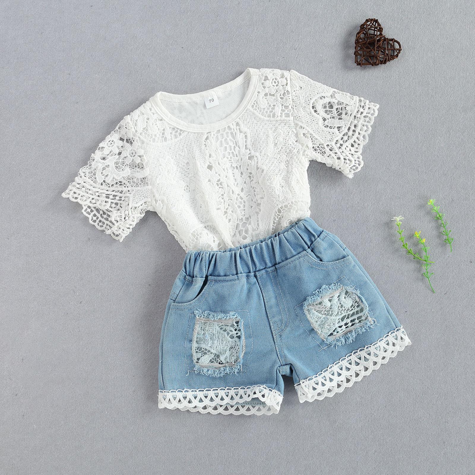 Fashion Infant Newborn Baby Girls Summer Clothes Sets White Lace Flowers Bodysuits Top Elastic Denim Shorts 2pcs Outfits, As picture
Fashion Infant Newborn Baby Girls Summer Clothes Sets White Lace Flowers Bodysuits Top Elastic Denim Shorts 2pcs Outfits, As picture