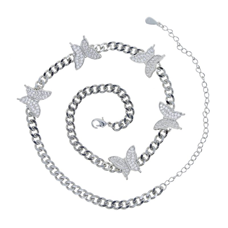 Wholesale New styles Butterfly Charm Choker Necklace Gold Silver plated Women Lady Statement Cuban Chain Necklaces Jewelry for Punk styles