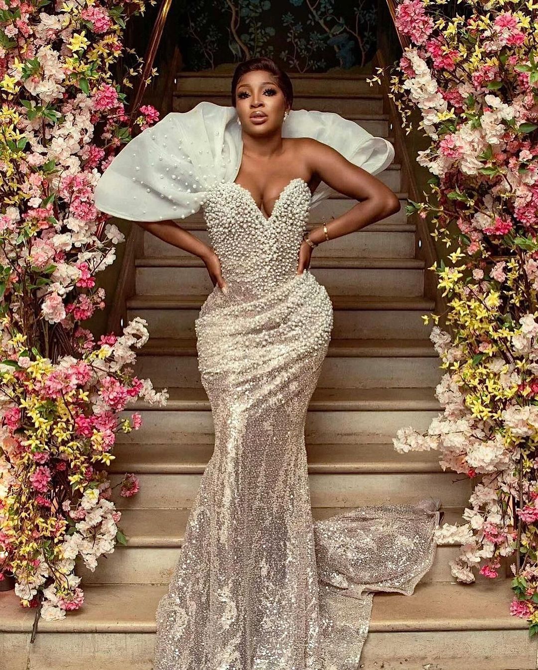 2022 Plus Size Arabic Aso Ebi Stylish Mermaid Luxurious Wedding Dress Beaded Pearls Bridal Gowns Dress ZJ420