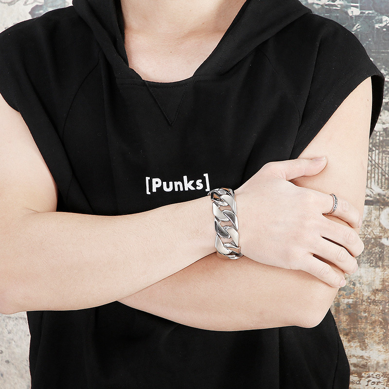 26MM Heavy Mens 18K Gold Cuban Curb Chain Bracelet Vintage Thick 316L Stainless Steel Bike Biker Bracelets Punk Rock Male titanium steel bangle jewelr