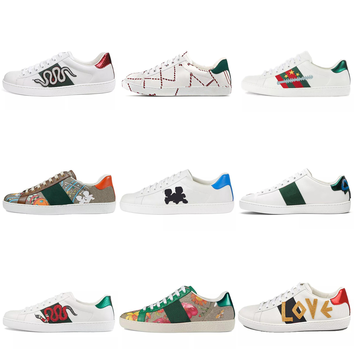 Men Women Casual Luxury Designer Shoes Leather Sneakers Ace Bee Shoe Snake Heart Strawberry wave mouth Tiger Web print Stylish Trainers Green Red Stripes Embroidery, Other
Men Women Casual Luxury Designer Shoes Leather Sneakers Ace Bee Shoe Snake Heart Strawberry wave mouth Tiger Web print Stylish Trainers Green Red Stripes Embroidery, Other
