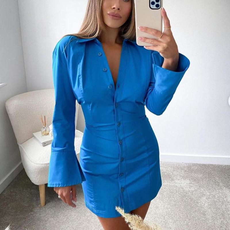 Casual Dresses 2022 Autumn Women Blue Flare Sleeve Office Lady Mini Dress Female Vintage Slim Single Breasted Ladies DressCasual
Casual Dresses 2022 Autumn Women Blue Flare Sleeve Office Lady Mini Dress Female Vintage Slim Single Breasted Ladies DressCasual