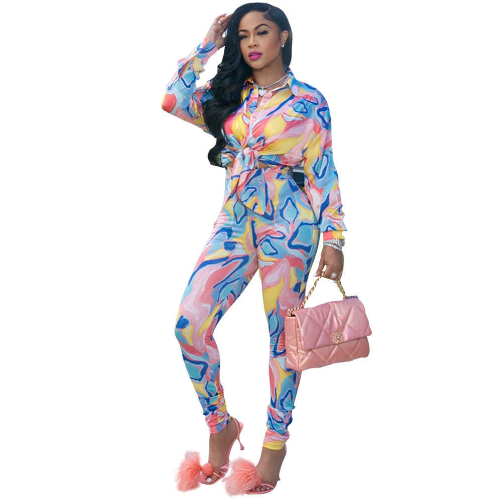 women spring and autumn winter pants fashion printing multicolor long sleeved shirt pants home leisure suit