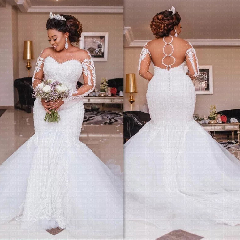 2023 Plus Size Mermaid Wedding Dresses Lace Organza Ruffled Long Sleeves Vestido De Noiva Romantic Custom Size wear
