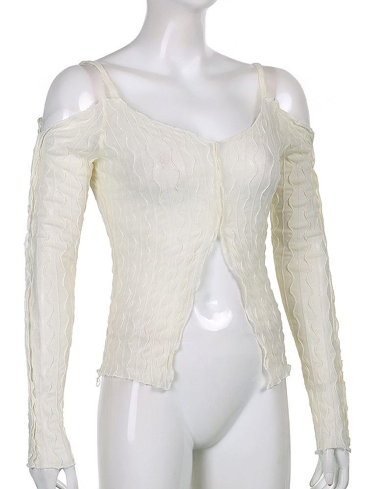 Sweetown Off Shoulder Knit Mesh Y2K T Shirt Strap V Neck See Through Kawaii Fairycore Tops Ruffles Long Sleeve Autumn Tee 220714