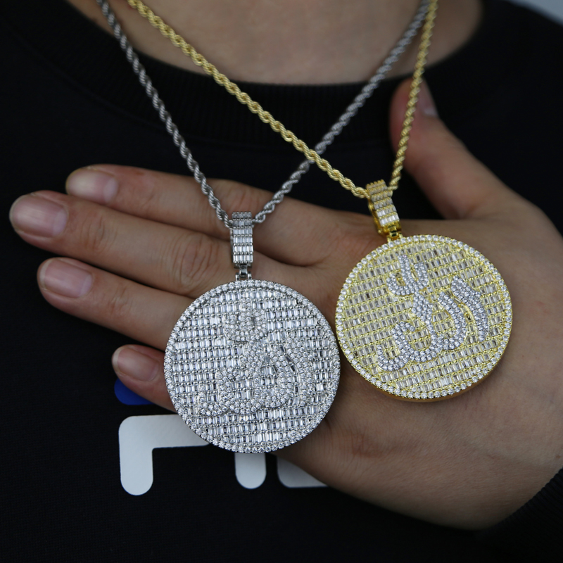 Iced bling Big Round Allah pendant paved full cz stone for women men hip hop cuban chain tennis chain necklace jewelry drop ship