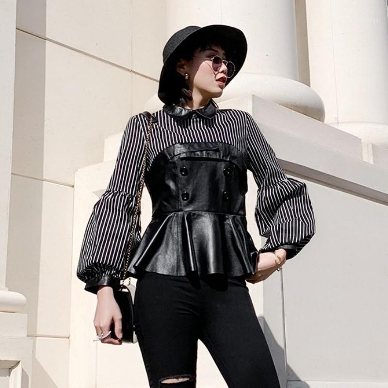 Female Slim Waist Genuine Sheep Leather Chiffon Spliced Women Striped Black Long Sleeve Turn Down Collar Blouse Streetwear Women's Blouses &
Female Slim Waist Genuine Sheep Leather Chiffon Spliced Women Striped Black Long Sleeve Turn Down Collar Blouse Streetwear Women's Blouses &