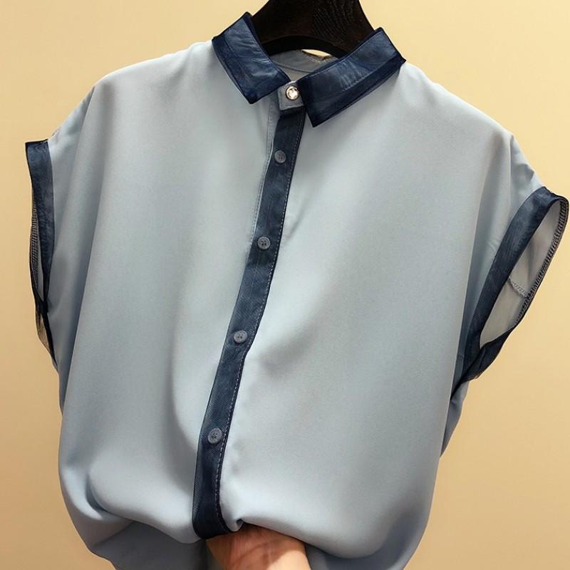 Women' Blouses & Shirts Mesh Patchwork Short Sleeve Loose Chiffon Blouse Fashion Elegant Shirt Women Korean Summer Tops 2022Women, Blue
Women' Blouses & Shirts Mesh Patchwork Short Sleeve Loose Chiffon Blouse Fashion Elegant Shirt Women Korean Summer Tops 2022Women, Blue