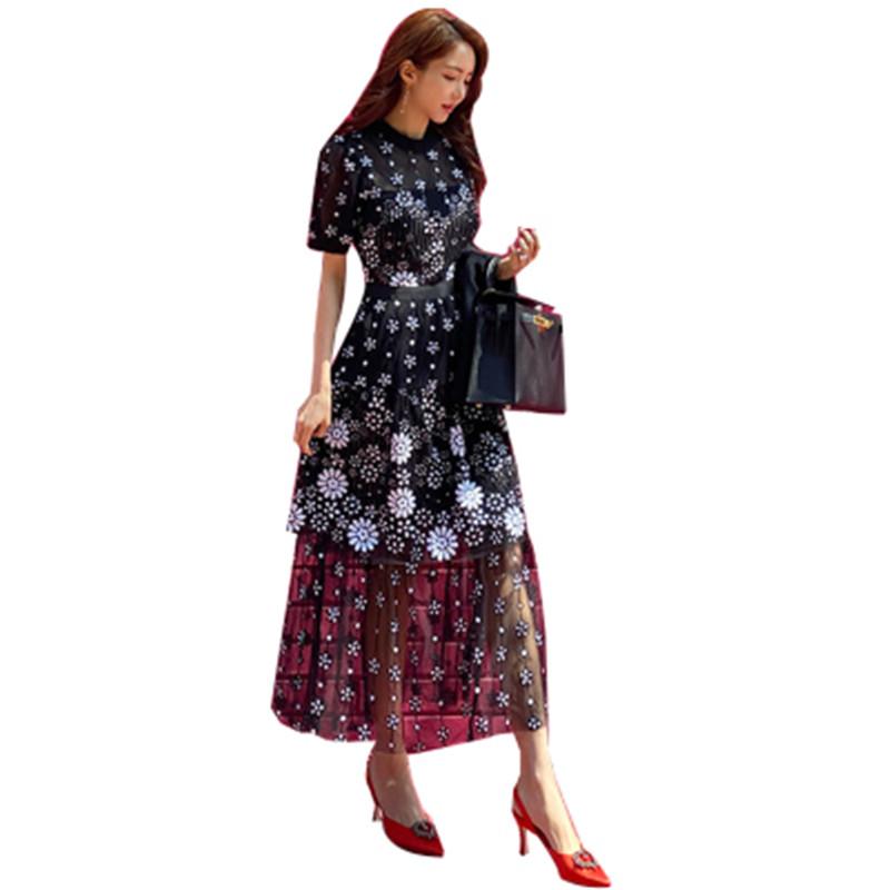 Party Dresses Summer Women Elegant Round Neck Mesh Embroidery Flowers Dress Black Long Mid-calf 2022
Party Dresses Summer Women Elegant Round Neck Mesh Embroidery Flowers Dress Black Long Mid-calf 2022