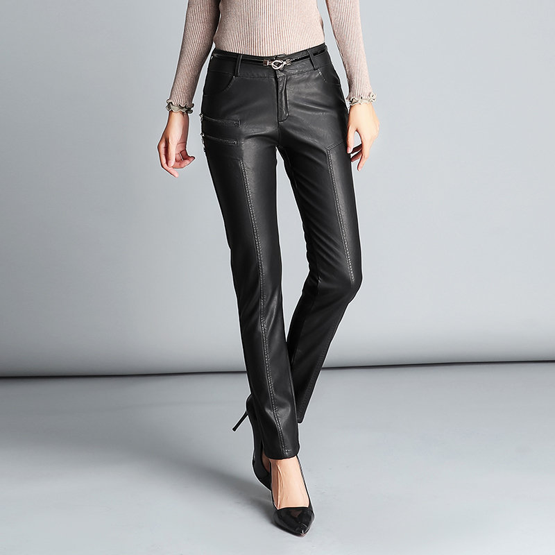 PU Leather Mid Waist Pant Sexy Hip Fashion Autumn Winter Pencil Eco-Leather Trousers Pantalon Femme 220325
