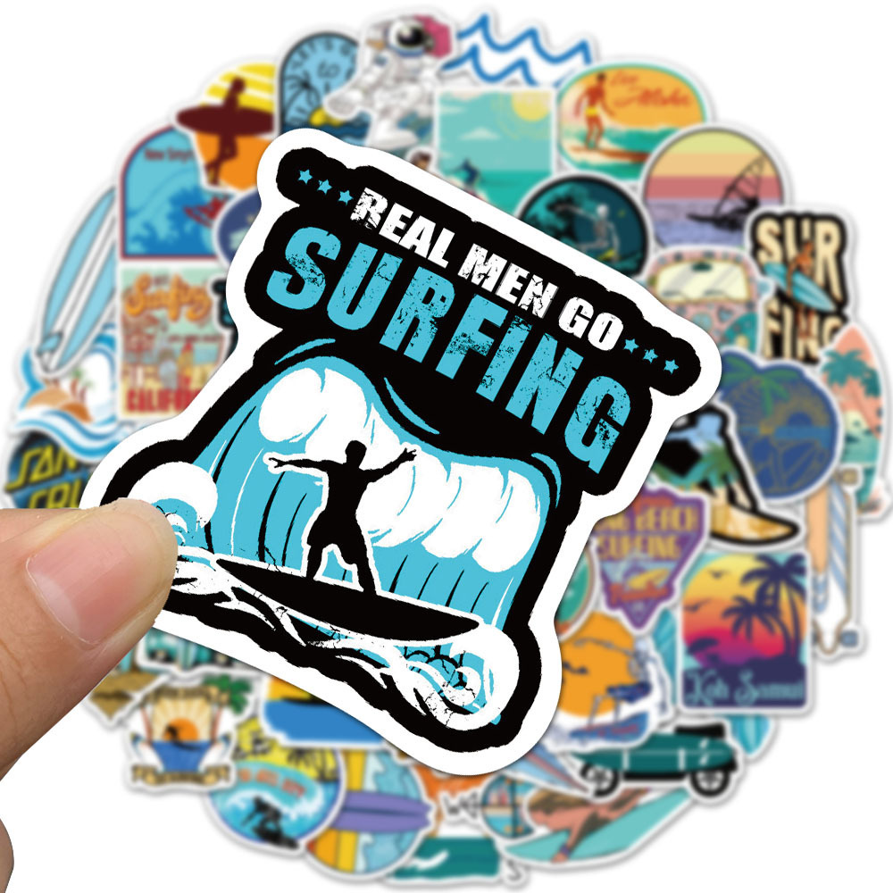 Waterproof sticker 50 PCS Cool Outdoor Surfing Stickers for Surfboard Laptop Lage Skateboard Tropical Beach Summer Sport Sticker Bomb Decals Car stick