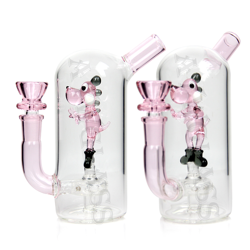 

6.5 inches Mini Glass Bong Dab Rig Smoke Water Pipe Hookah Smoking Pipe Pink Dinosaur Perc 14 mm Bowls Bubbler Recycler Tobacco Bongs Hand Pipes Oil Rigs