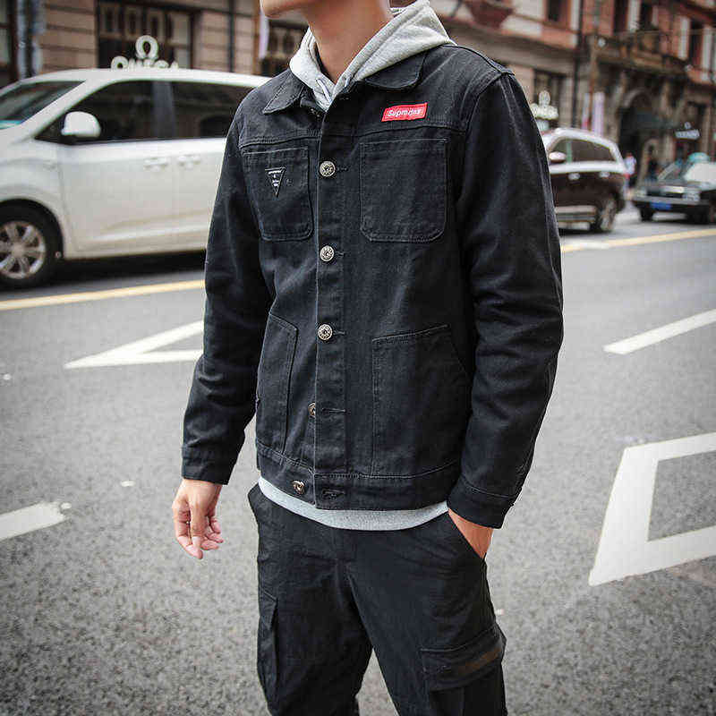Wholesale 2022 Teenagers Men's Japanese Workwear Jacket Korean Camoflage Loose Youth Black Denim Jacket Men's Casual Top Clothes T220816