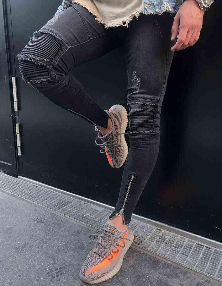 2017 New Men Hip Hop Zipper Ripped Biker Jeans Fashion Slim Fit Motorcycle Jeans Men Distressed Holes skinny Denim Joggers pants G0104