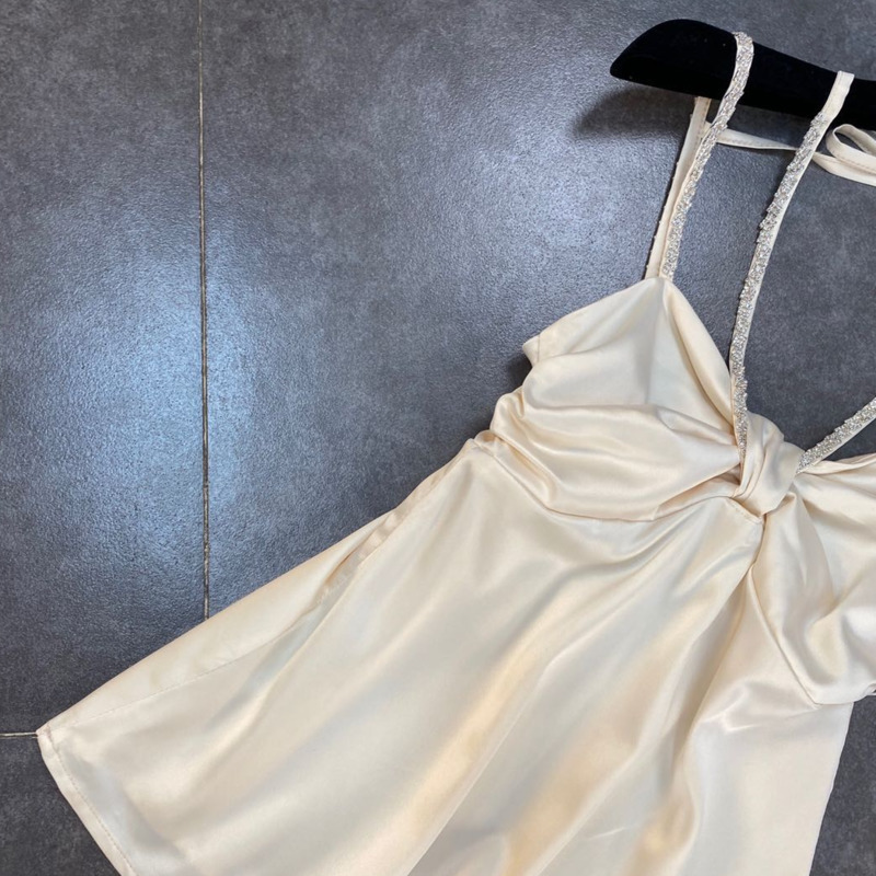 DEAT Spring Arrivals Solid Color Diamond Neck Strap Shoulder Button And Bow Sexy Style Vest MZ327 220325