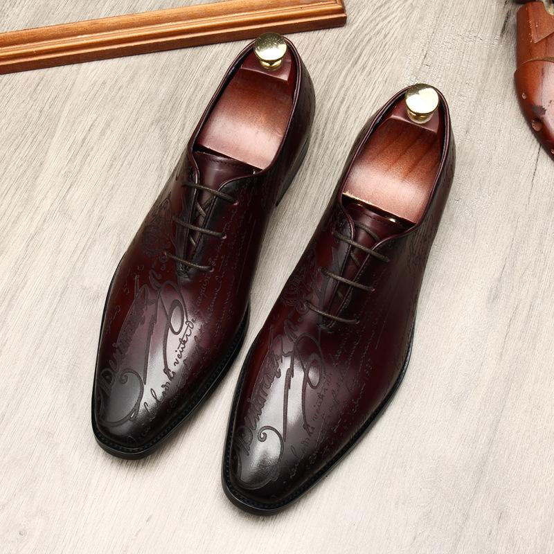 Dress Shoes Carving Men Italian Genuine Leather Lace Up Mens Oxford Formal Black Brown Wedding Casual Business