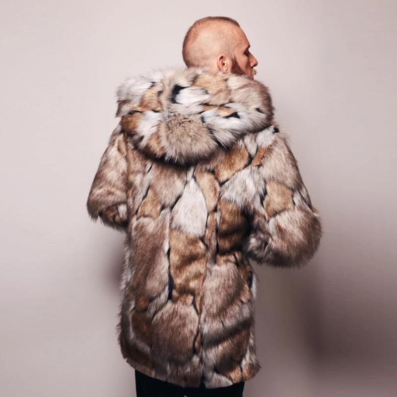 Men's Jackets Fashion Mens Warm Leopard Thick Hooded Coat Jacket Faux Fur Outwear Overcoat