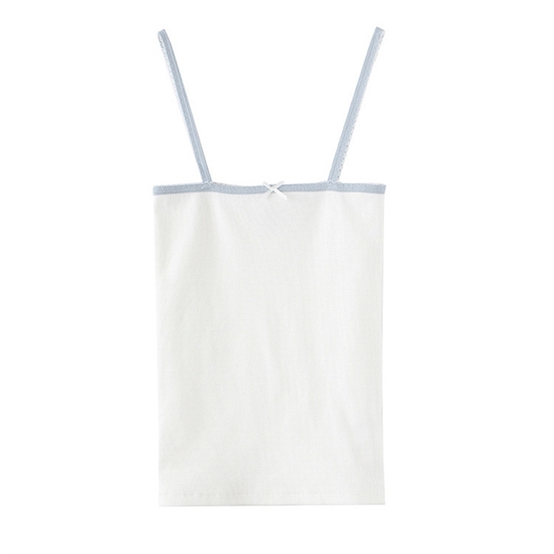PUWD Sweet Girls Slim Solid Bow Camis Summer Fashion Ladies White Sleeveless Streetwear Short Tops Women Chic Crop Top 220325