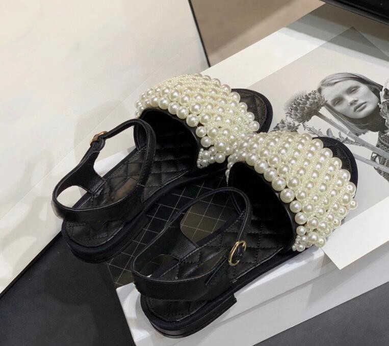 Summer new style leather outer wear pearl chain beach shoes casual flat sandals