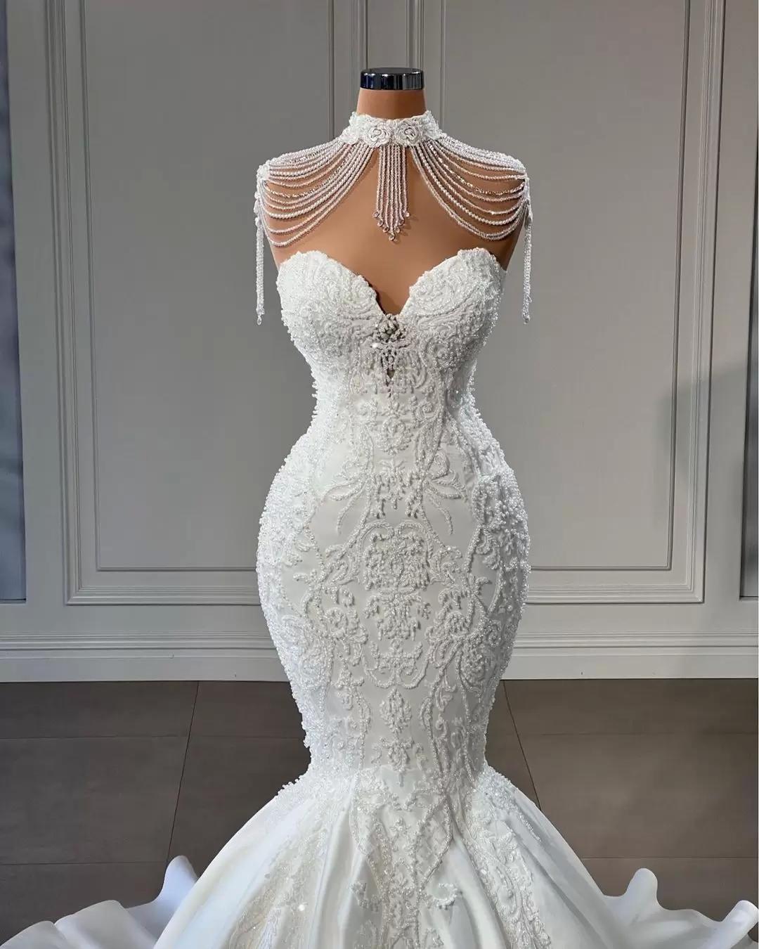 Mermaid Wedding Dresses Bridal Gown Off the Shoulder Sweetheart lace-up corset Beading Sweep Train Satin Plus Size vestidos de novia