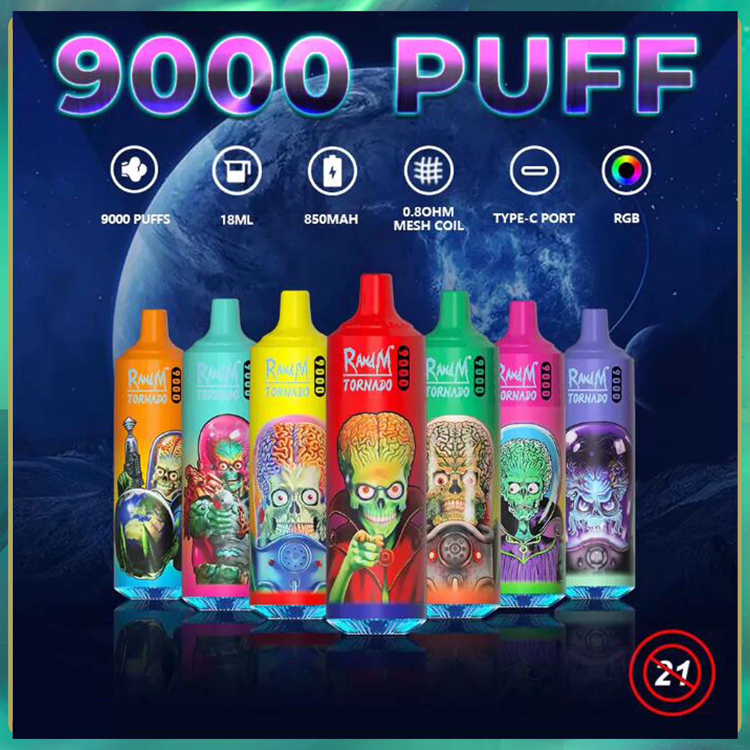 Original RandM Tornado 9000 Puffs Disposable E-cigarettes Features 18ml Vape 0/2/3/5% Rechargeable 850mAh Integrated Battery Associated 33 Flavors
Original RandM Tornado 9000 Puffs Disposable E-cigarettes Features 18ml Vape 0/2/3/5% Rechargeable 850mAh Integrated Battery Associated 33 Flavors